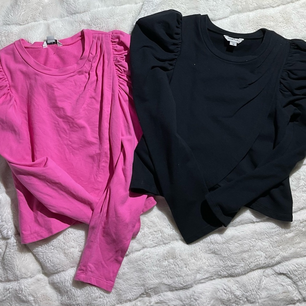 Habitual Kids Pink and Black Ruffle Sleeve Tops